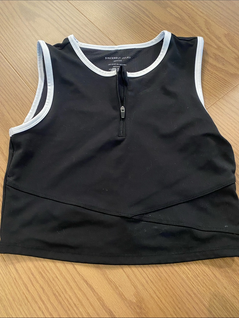 Sincerly Jules Black Tank with White Trim and Front Zip